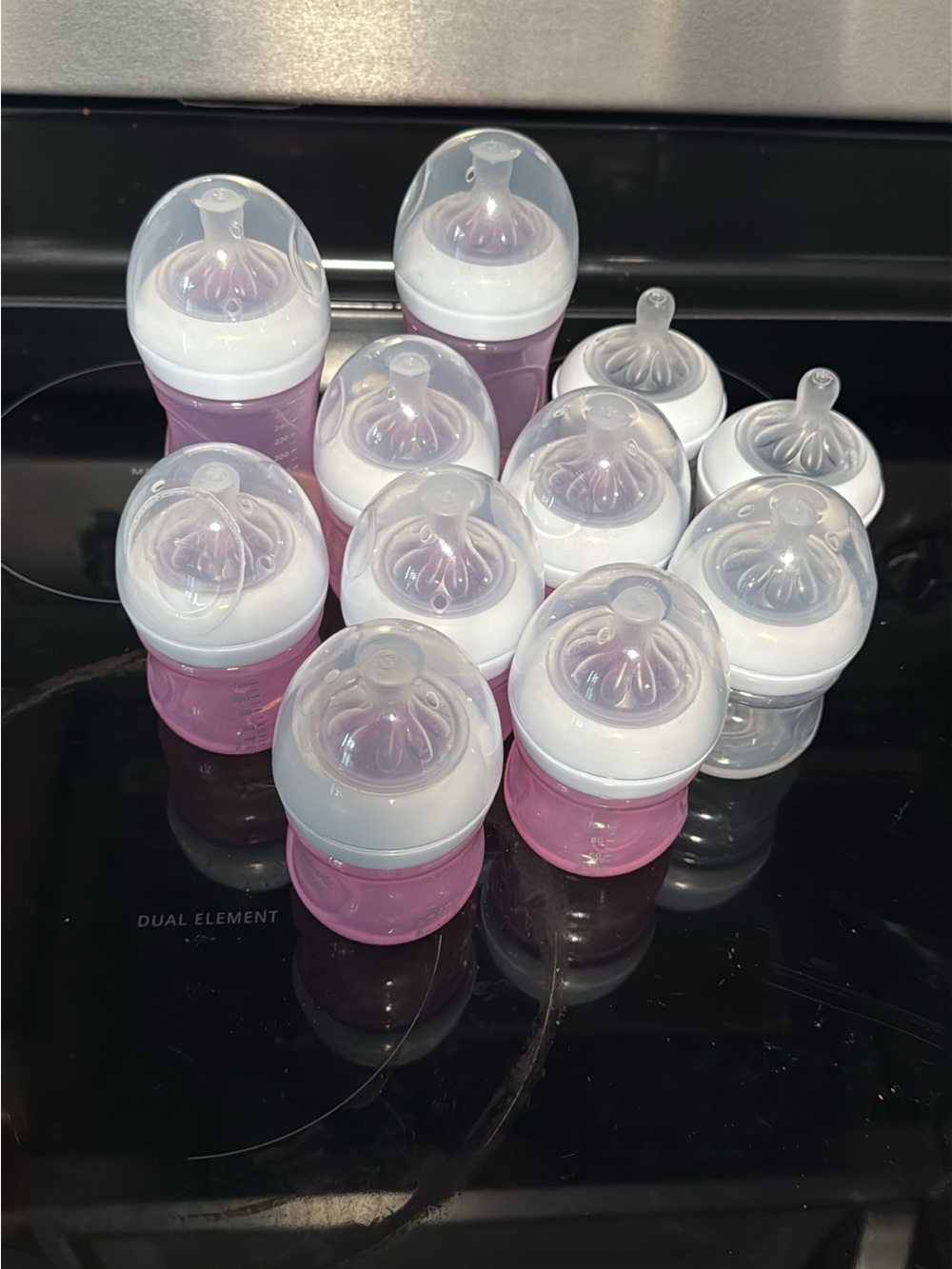 Baby Feeding Bottle Set - Pink Bottles with Clear Nipples